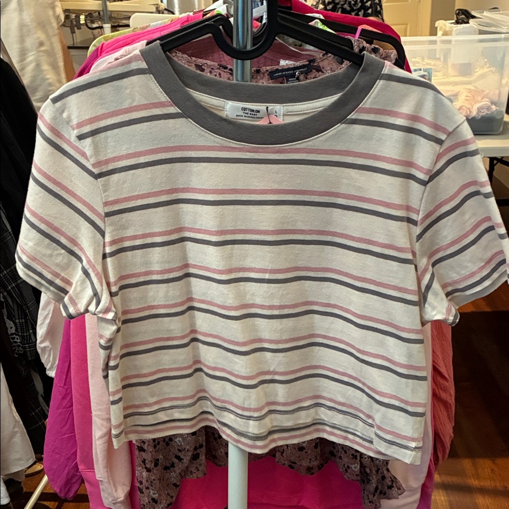 Cotton On Striped Blouse - Pink, Gray, and White
